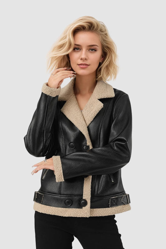 Manteau en cuir PU doublé à revers personnalisé