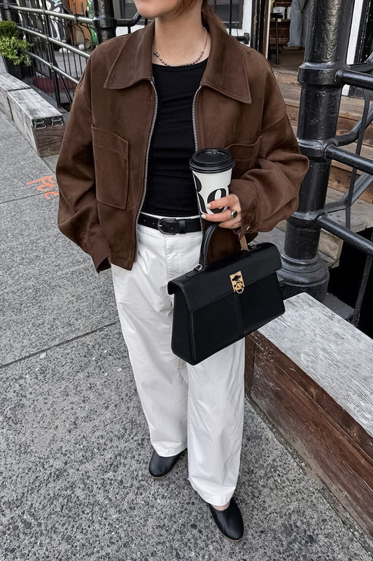 Veste ample en daim marron