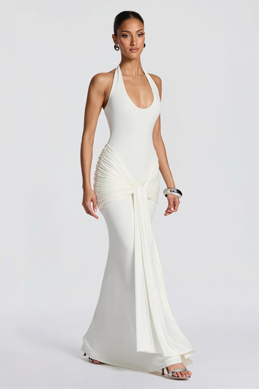 Scoop Neck Paneled Fishtail Maxi Dress