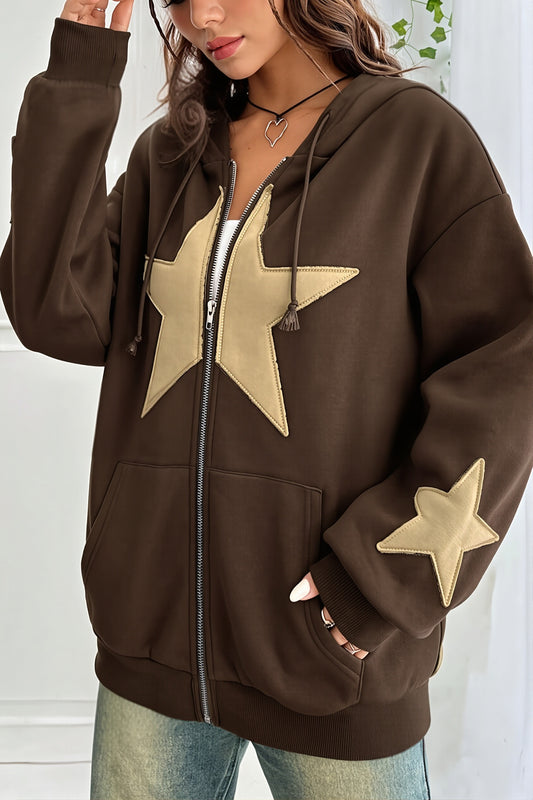 Star Contrast Oversize Zip Hoodie