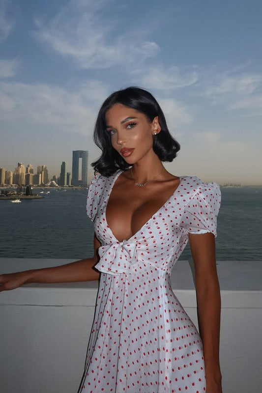 Mini-robe à pois avec nœud