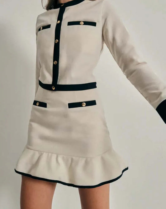 Ensemble de bureau deux pièces mini avec poches patchwork beige