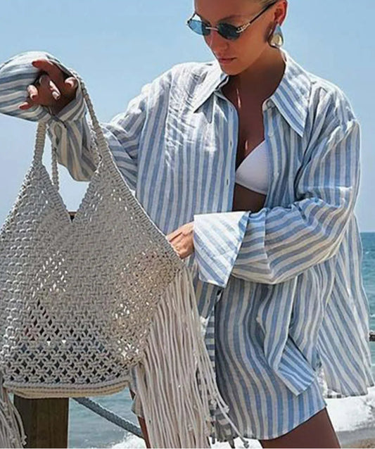 Ensemble deux pièces de bureau avec short à boutonnage simple et imprimé bleu