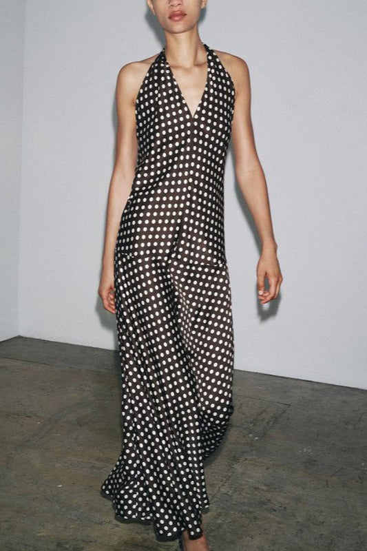 Robe longue à pois et col licou