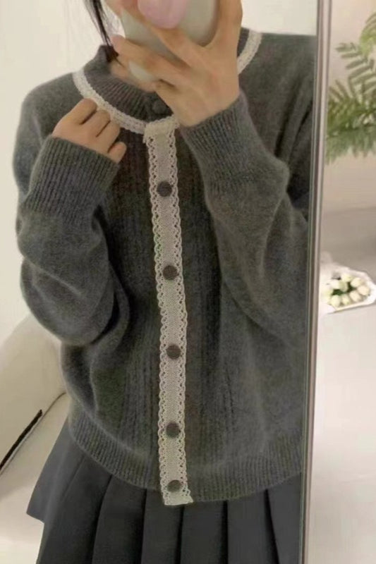 Vintage Lace Trimmed Knit Cardigan