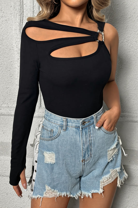 Asymmetric Cutout One Shoulder Blouse