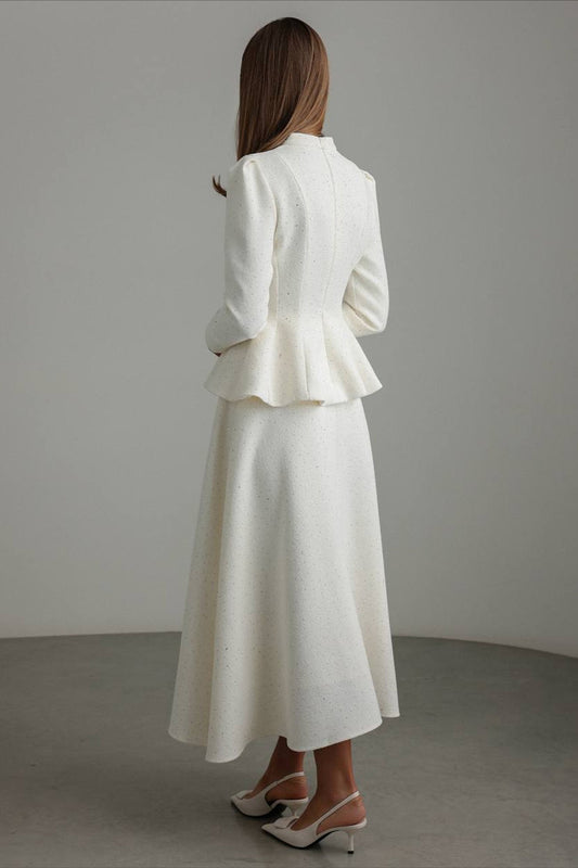 Tweed Rhinestone Slim Waist Dress Two Piece Set