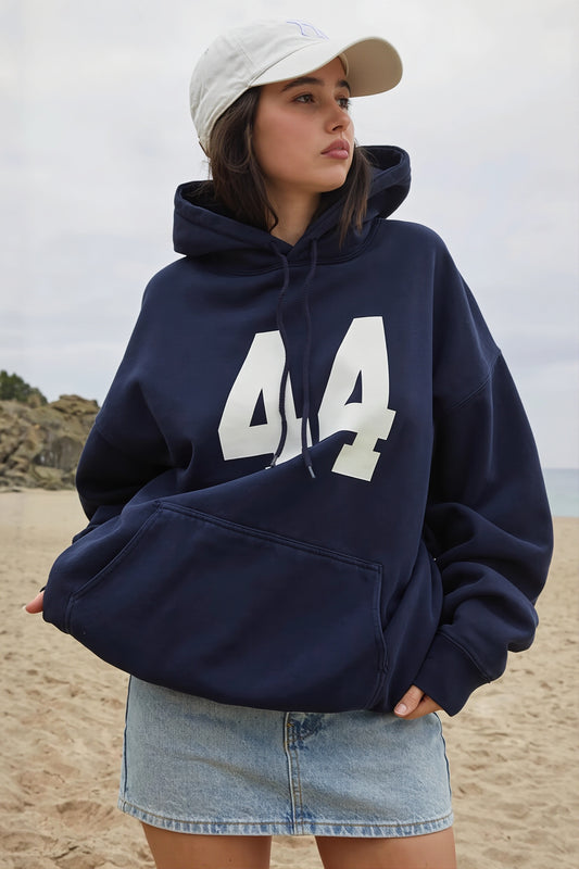 Number Graphic Oversized Pullover Hoodie