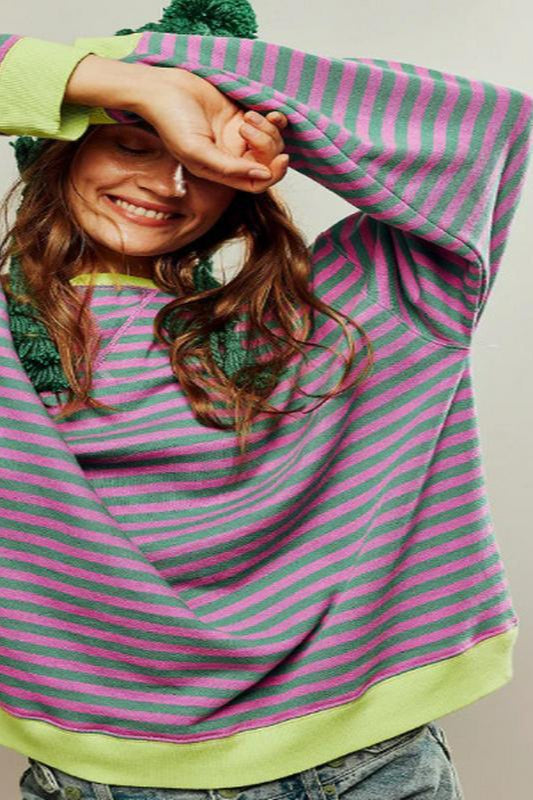 Striped Drop Shoulder Longline Sweatshirt