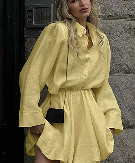 Ensemble mini-bureau deux pièces en coton jaune à simple boutonnage