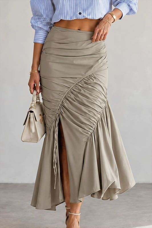 Ruched Asymmetric Mermaid Maxi Skirt