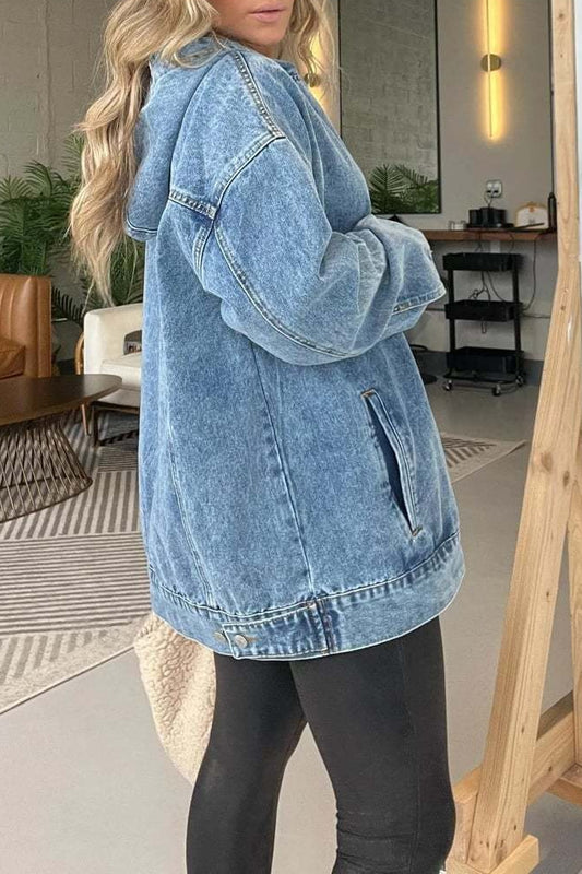 Washed Denim Effect Oversized Hoodie