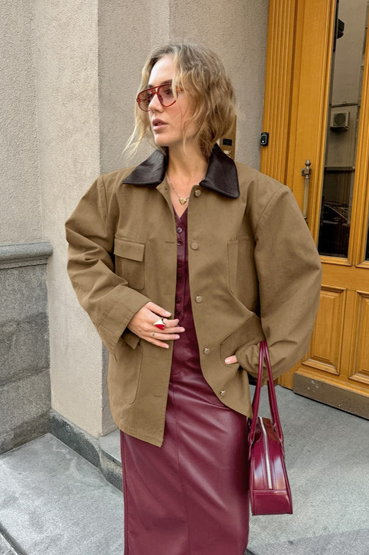Veste patchwork marron décontractée