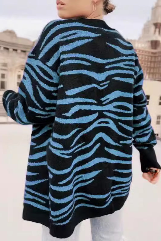 Cardigan décontracté en tricot zèbre boutonné