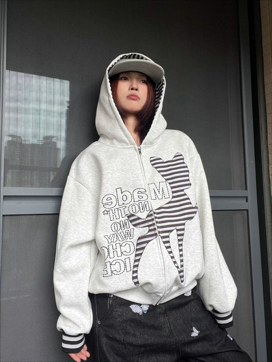 Sweat à capuche patchwork cerf vintage