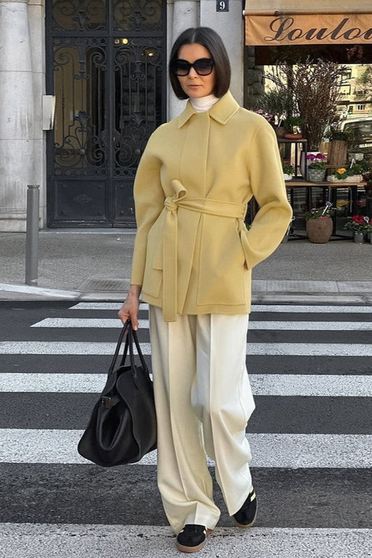 Gentle Sweet Tie Wool Mid-Length Pocket Coat