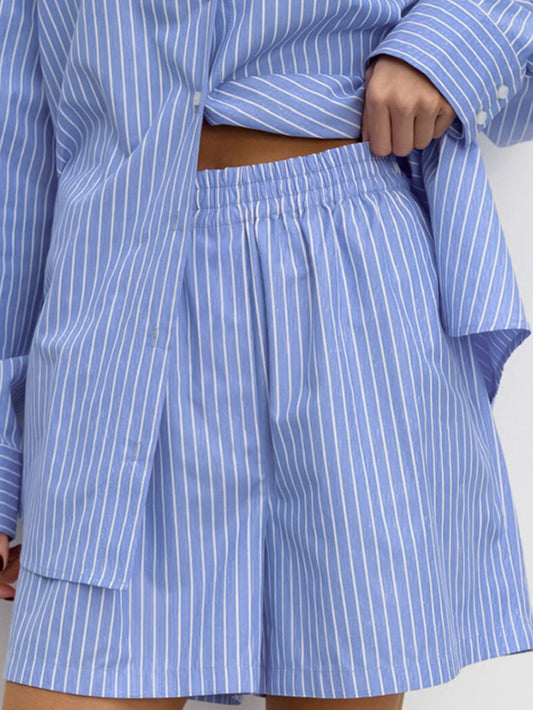 Chemisier décontracté en coton à rayures chic