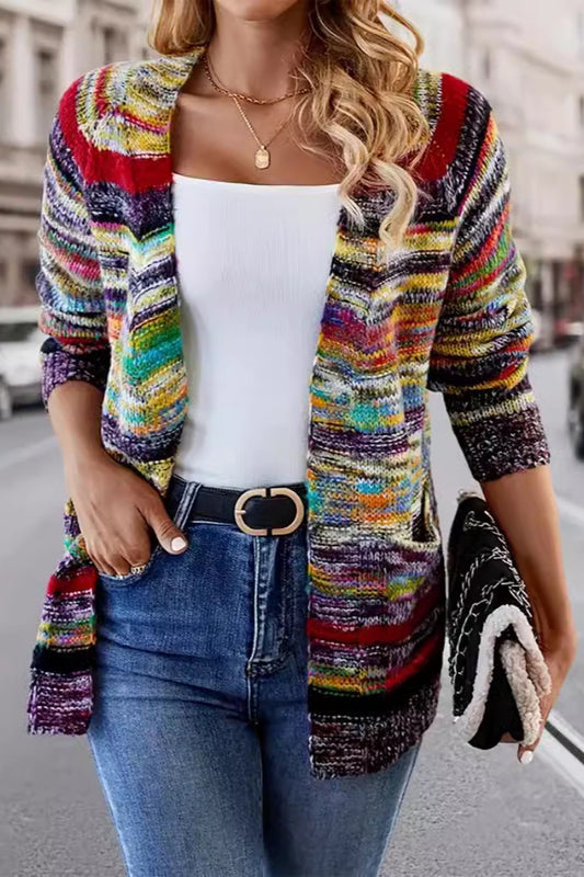 Cardigan en tricot à manches longues à rayures vintage