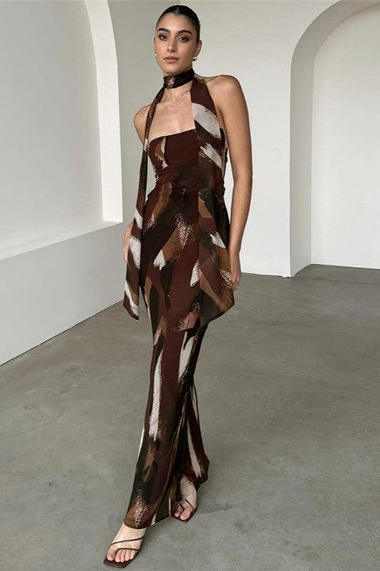 Robe longue moulante sexy sans bretelles à imprimé floral