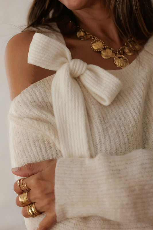 Tie Shoulder Cold Shoulder Sweater