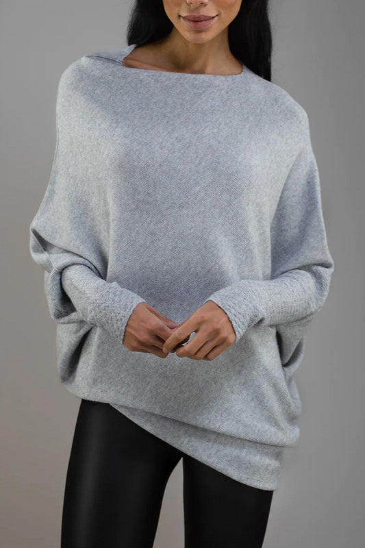 Draped Off Shoulder Long Sleeve Knit Sweater