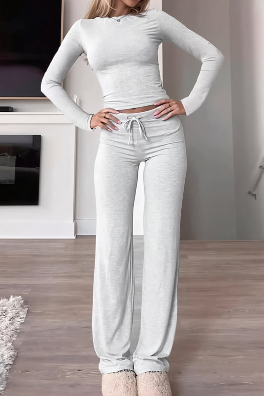 Fitted Crew Neck Flare Pants Set