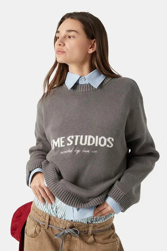 Embroidery Knit Slouchy Pullover Blouse