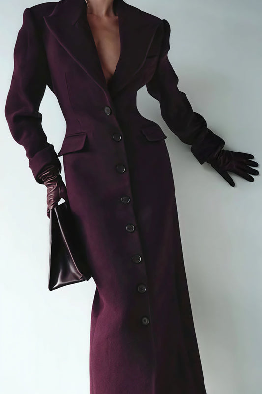Wool Blend Elegant Lapel High Waist Long Overcoat
