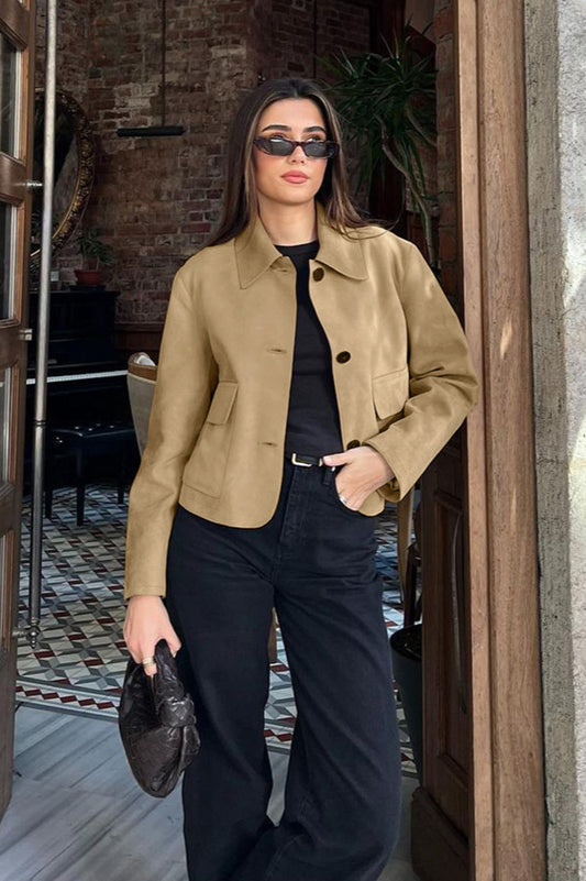 Manteau court en faux daim à revers