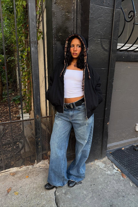 Checked Lined Reversible Fashion Hoodie