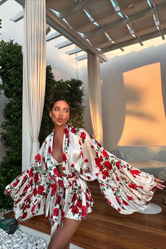 Fresh Floral Print Lantern Sleeve Mini Dress