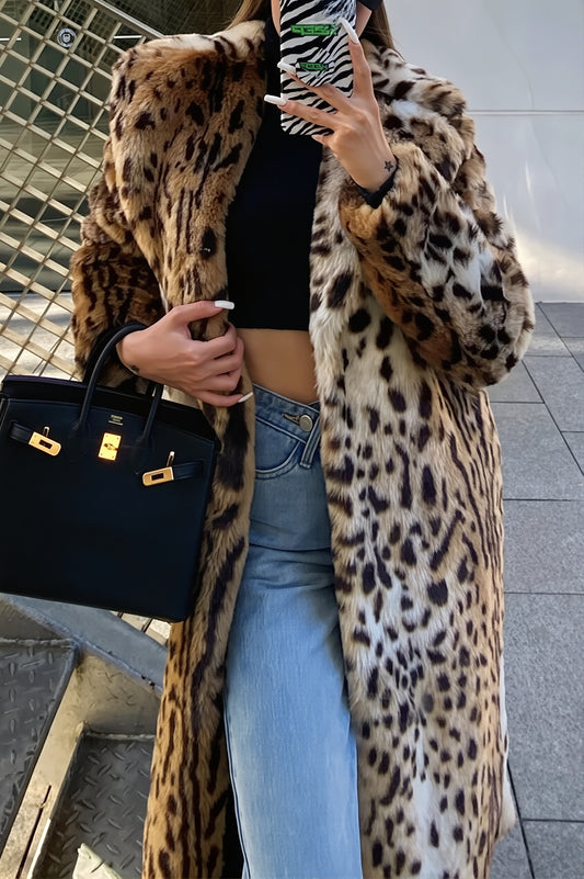 Leopard Print Plush Maxi Coat