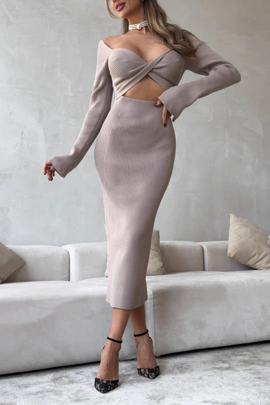 Robe longue ajustée à nœud froncé