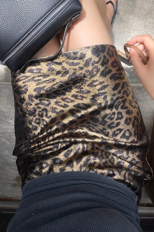 Jupe trapèze de luxe à imprimé léopard