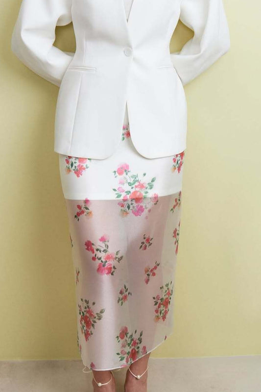 Floral Sheer Side-Slit Maxi Skirt