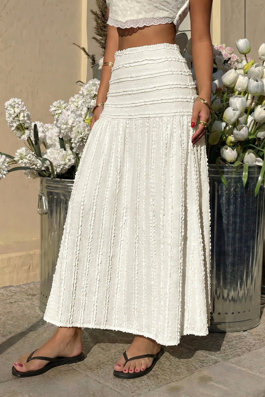 Textured Elastic Waist Maxi Skirt