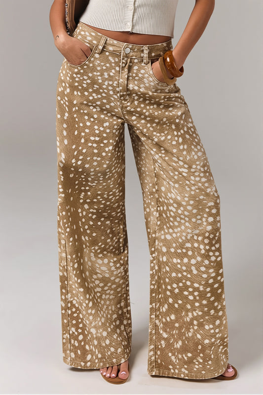 Deer Print Straight Leg Jeans