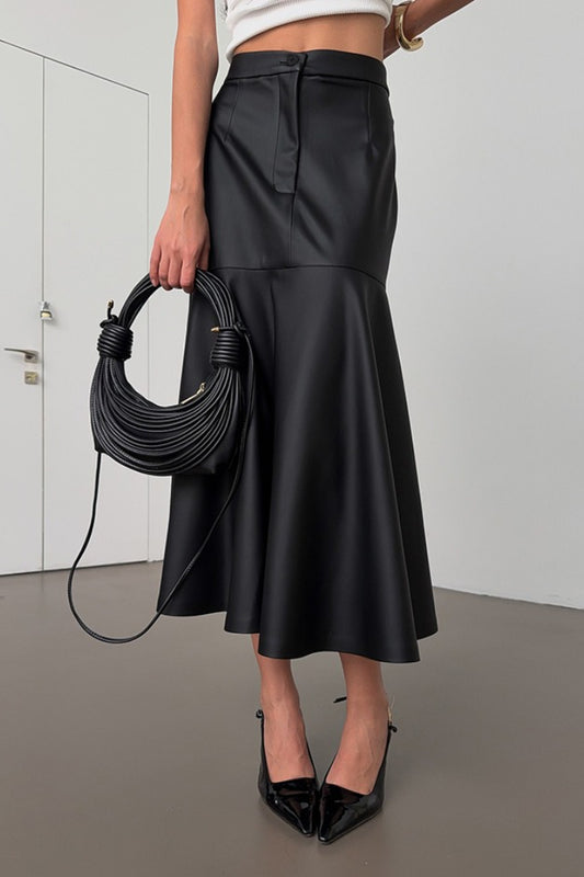Chic Black PU Leather High-Waisted Maxi Skirt