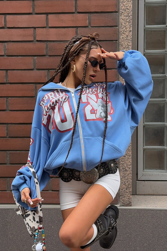 Sweat à capuche zippé imprimé épais