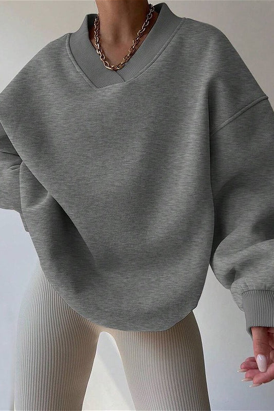 Solid Oversized V Neck Sweatshirt