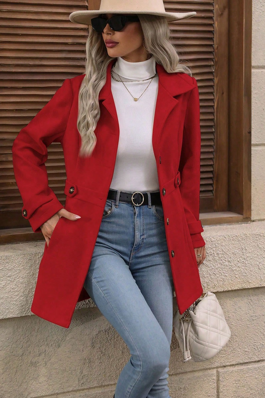 Solid Notch Lapel Buttoned Elegant Wool Blend Outerwear