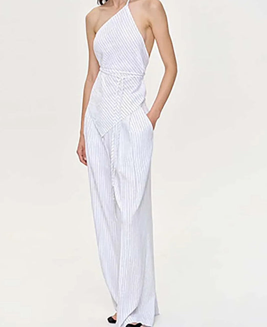 Ensemble deux pièces de bureau avec pantalon à lacets et dos nu imprimé abricot