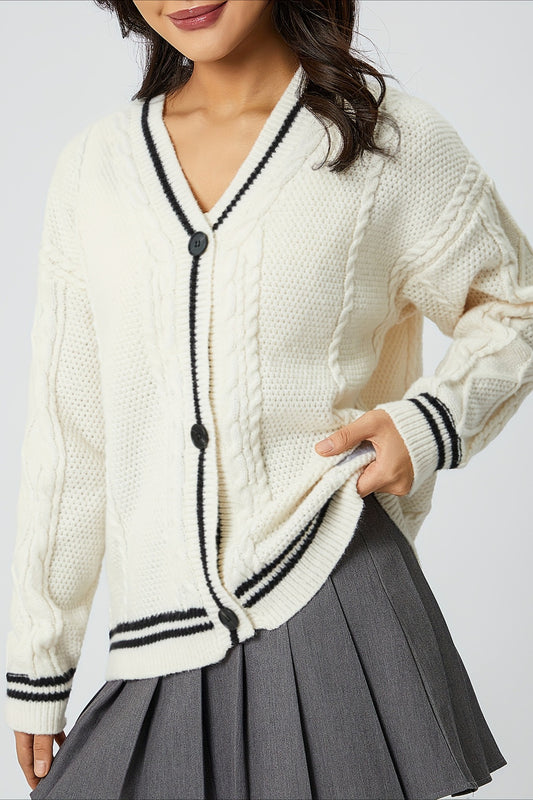 V Neck Star Motif Cable Knit Cardigan