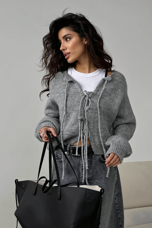 Fuzzy Multi Tie Drop Shoulder Cardigan