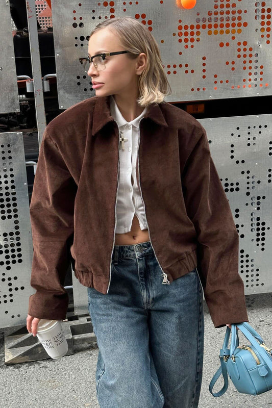 Veste à col en velours côtelé rétro