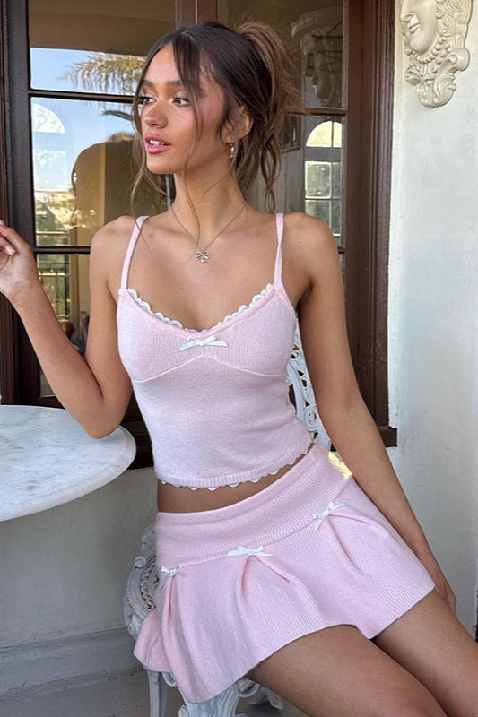 Lace Trim Cami Top & Ruffle Mini Skirt Set