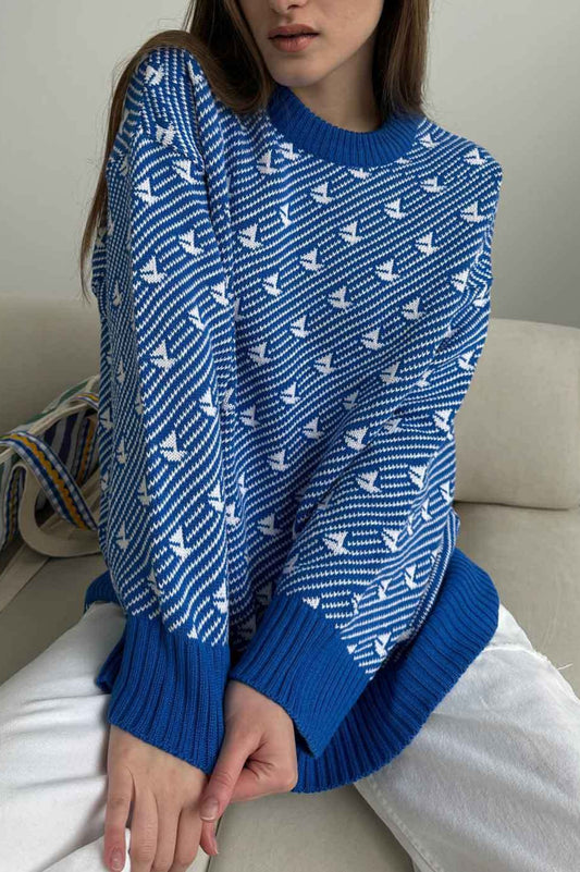 Pull en tricot à col rond et motif voilier