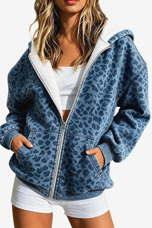 Leopard Print Full Zip Hoodie