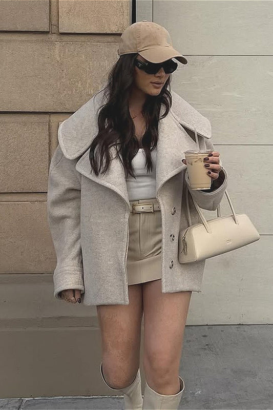 Manteau vintage en laine à manches longues et col uni