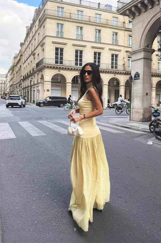 Robe bohème jaune sans manches en maille